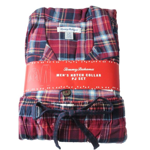 Tommy Bahama Men's Notch Collar 100% Cotton plaid Flannel PJ set Red Blue NWT - Picture 1 of 5